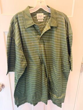 Vintage Striped Polo Shirt XL Green Cotton Retro Golf Dad Style